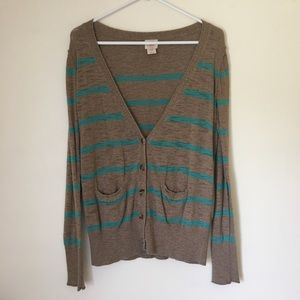 Beige/Teal Striped Cardigan (Mossimo)
